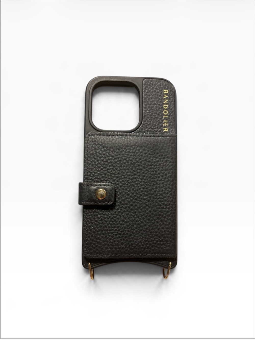 Bandolier 14 Pro Black Leather Card Holder Phone Case with Gold Hardware